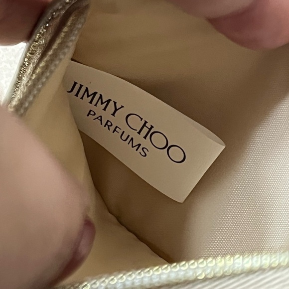 Jimmy Choo Gold Glitter Mini Wallet Coin Card ID Pouch Charm Logo - Picture 9 of 12
